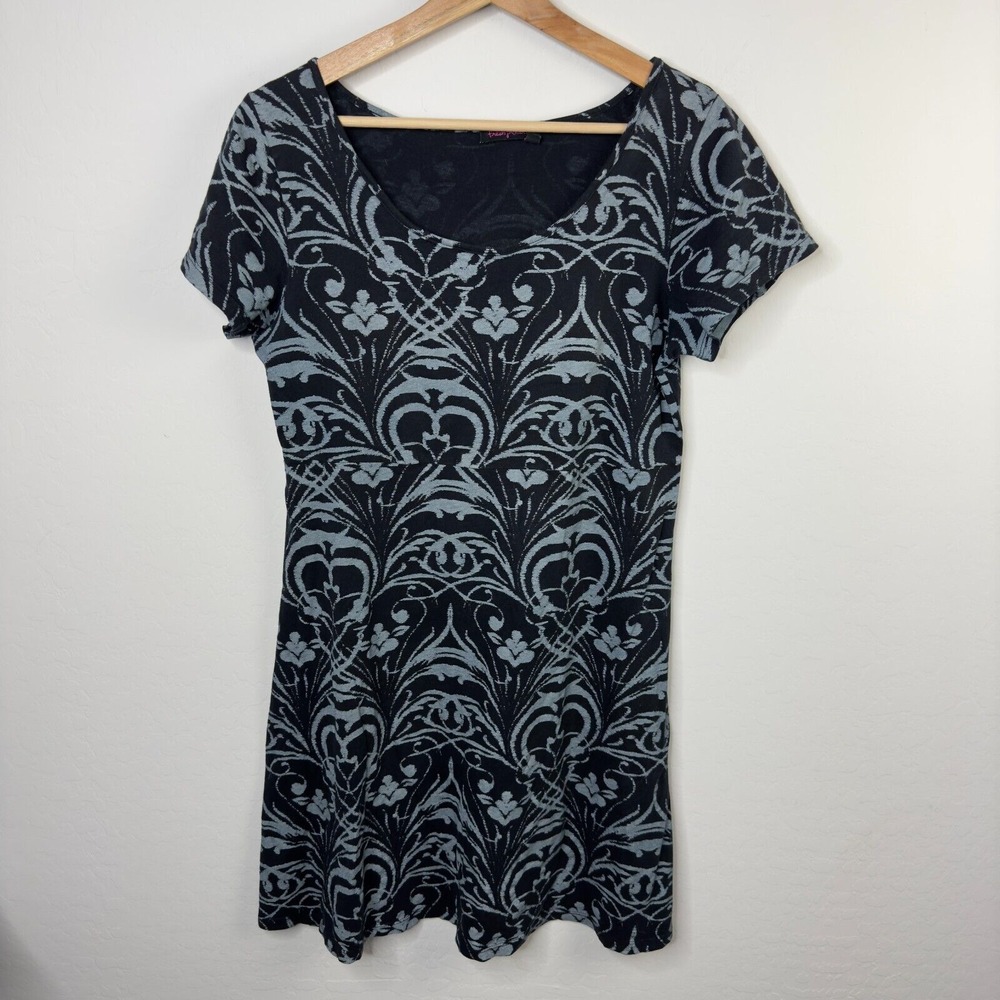 Fresh Produce mini dress Crew neck 100% Cotton short sleeve Black Floral size XS